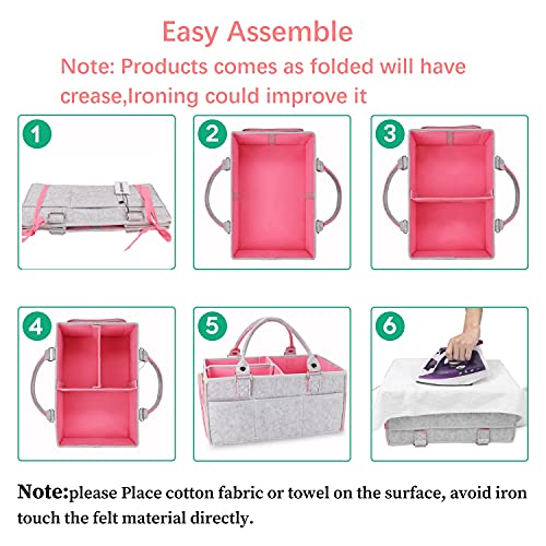 XUANGUO Large Felt Baby Diaper Caddy Organizer with Handles for Girls, Pink - color: pink