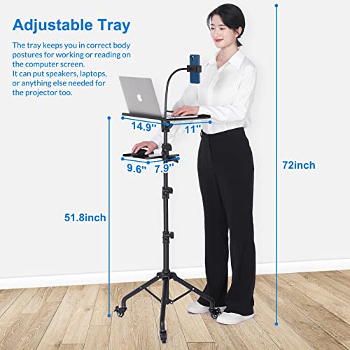 Tossbiss Laptop Tripod on Wheels with 2 Shelves