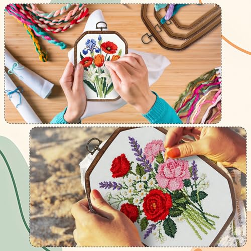 BrightRow 6 Pcs Large Embroidery Hoop Set Decorative Imitated Wood Display Frame Cross Stitch Hoop Ring for Art Craft DIY Sewing and Hanging Ornaments Decor(Rectangular,15+20+26 cm) - size: 15+20+26 cm, style: Rectangular