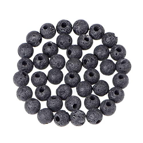 AD Beads Natural Gemstone 8mm Round Loose Beads Big Hole 2.5mm Sized 40pcs (Black Lava Stone) - color: Black Lava Stone