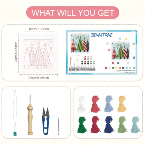BEUNITONE Punch Needle Kit for Beginners Adults - Christmas Grove Design - color: 12-Christmas Grove