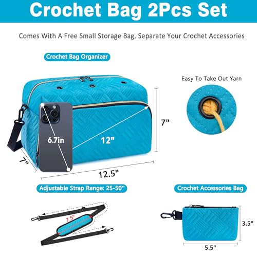 IBFUN Crochet Yarn Knitting Bag Organizer for Knit Accessories Hooks - color: L-Blue, size: Large