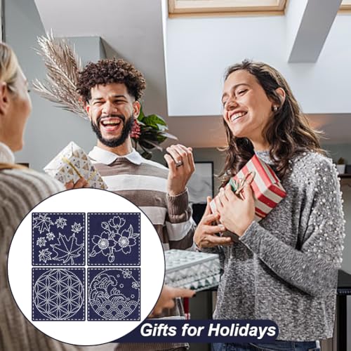 FREEBLOSS 4 Set Sashiko Coasters Kit with Instructions Cherry Blossoms