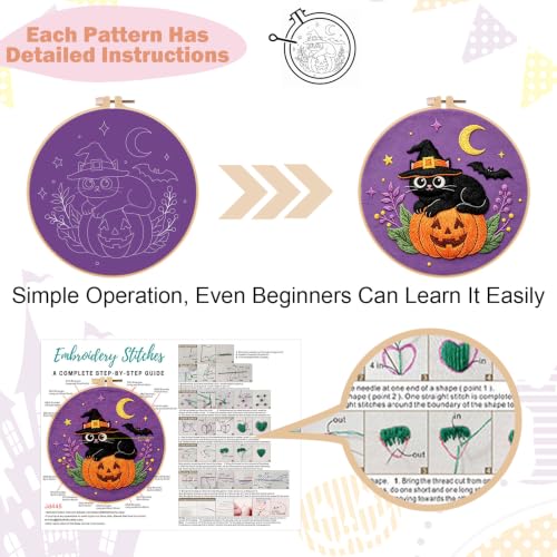 Nuberlic 3 Pack Halloween Embroidery Kit for Beginners - color: Halloween