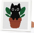 Black Cat Plants Stamped Cross Stitch Kits for Adults Beginners with Frame - color: Black Cat Plants Cross Stitch with Frame