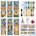 INFUNLY 6pcs Starry Sky Animals Cross Stitch Bookmark Kits for Adults Cat Dog DIY Cross Stitch Kit with Instructions Pre-Printed Art Fox Rabbits Stamped Embroidery Bookmark Kit for Book Readers Gift - style: Starry Sky Animals