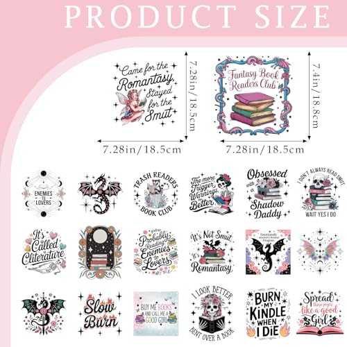 Dazoratix Romantasy Fantasy Iron on Transfers - 20 Sheets DTF Ready to Press Heat Patches Paper Book Lover Vinyl Stickers Decals for T Shirts Women Clothes Clothing Bag DIY Crafts Appliques Decoration - style: Romantasy Fantasy