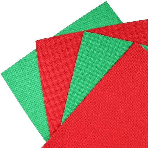 KCS 4 pc of 12" x 18" (30cm x 45cm) 14CT Counted Cotton Aida Cloth Cross Stitch Fabric (Red+Green) - color: Red+green