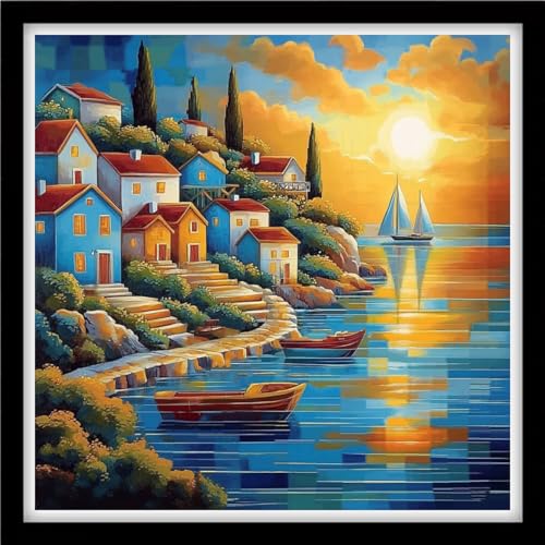 Fanxvivy Counted Cross Stitch Kits for Adults 11CT Unprinted Cross-Stitch Patterns Embroidery Kits Easy Cross Stitching Needlepoint Kits&Seaside Sunrise Scenery 18x18 inch - color: DIY-craft10