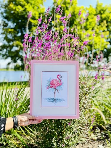 RIOLIS - Blooming Flamingo 2117, Animals Cross Stitch Kits 7" x9½, Cross Stitch Kits for Beginners & Advanced, Crossstitching Kit Adult, Embroidery Counted Stitching Kit - style: Blooming Flamingo 2117
