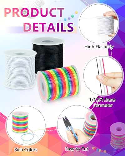 FIVEIZERO 2 Rolls 1.2mm White Elastic Bracelet String, 330 Ft - size: 1.2MM, style: White
