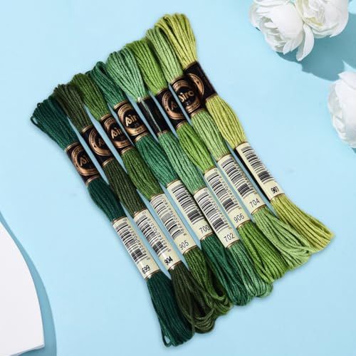 70 Yards 8 Skeins Gradient 6 Strands Green Embroidery Floss Polyester Variegated Cross Stitch Thread Friendship Bracelet String Threads Bulk Set for Hand Sewing Making Needlecraft Supply - color: Multi Green, size: 70 Yards