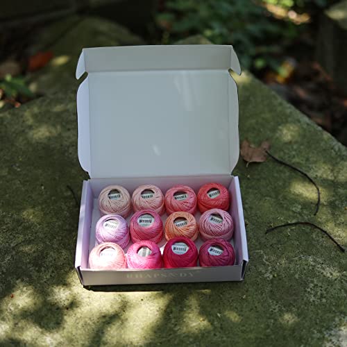 Rhapsody Pearl Cotton Thread Size 8 Crochet Thread Perle 12 Balls Set Hand Knitting, Embroidery, Sashiko, Cross-Stitch, Sewing, Needlepoint, DIY, Quilting (Drab Brown, Col. 914) - color: Drab Brown, Col. 914