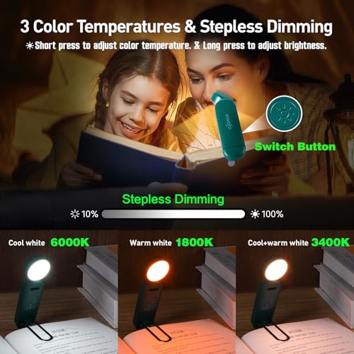 VAVOFO USB Rechargeable Book Light, Bookmark Clip on LED Reading Light - color: Dark Green