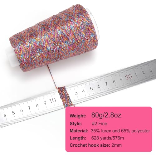 Metallic Crochet Thread, 80g Lurex Yarn for Charms(Afterglow) - color: Afterglow