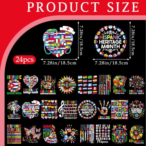 Dazoratix DTF Transfers Ready to Press - 24 Sheets Hispanic Heritage Month Iron on Patches for T Shirts Latino Culture Pride Heat Stickers Vinyl Decal for Clothes Pillow Bag Hat DIY Crafts Decorations - style: Hispanic Heritage Month