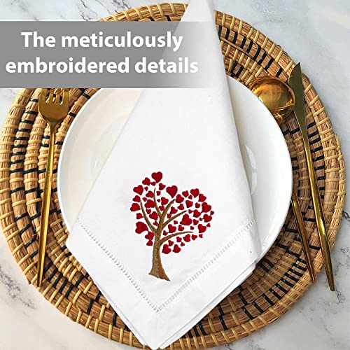 Valentine Napkins, Embroidered Table Napkin, Heart Tree Cloth Napkins Set 4 - color: Heart Tree