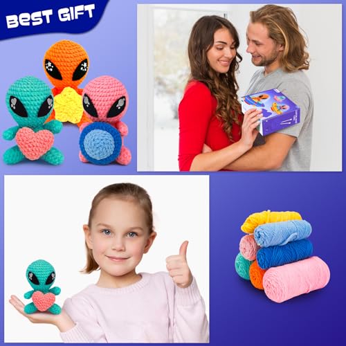 ekaus Crochet Kit for Beginners, Crochet Kit with Step-by-Step Video Tutorials, Crochet DIY Knitting Supplies for Adults, Crochet Aliens(45%+ Yarn) - color: Crochet Aliens