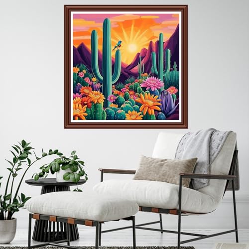 Dimensean Counted Cross Stitch Kit for Beginners, 11CT Unprinted Cross-Stitch Kit Easy Patterns Needlepoint Kit Cross Stitching Embroidery Kit Supplies-Succulent Plant Scenery 18x18 inch - color: ColornNEW10