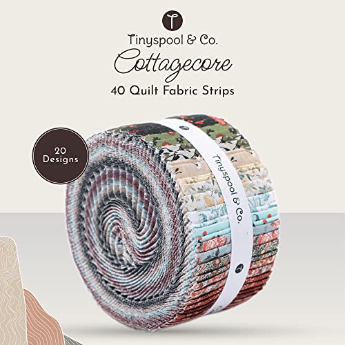 Tinyspool & Co.'s Twirlie Roll 40 Precut Quilting Fabric Strips for Quilting Supplies, Crafting, and Sewing, Soft Cotton Strip for Blanket, Rug, Upholstery, Home Decor, and Purse Making, Cottagecore - color: Cottagecore