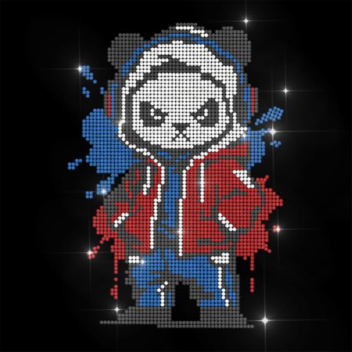 ANATTASOUL Hip-hop Pandas 11.6"x8.2" Animal Rhinestone Iron on Patches - style: Hip-hop Pandas