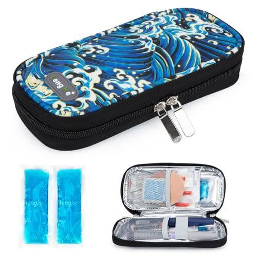 YOUSHARES Insulin Cooler Travel Case, Diabetic Travel Case TSA Approved with 2 Ice Packs for GLP-1, for Ozempic, for Insulin Pens and Insulin Vials for Daily & Travel - color: Waves