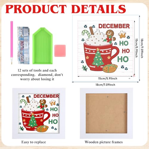 Trandraft 13 Pcs Coffee Mug Holiday Small Diamond Art Kits for Adult Craft - style: Coffee
