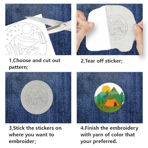 BENECREAT 4Sheets 17Pcs Water Soluble Embroidery, 11.7x8.3inch Camping Forest Pattern Transfers Water Soluble Stabilizer for Embroidery Stick and Stitch Embroidery Designs - style: Camping Forest