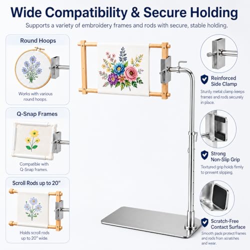 Embroidery Workstand, Adjustable Cross Stitch Floor Stand with Side Clamp