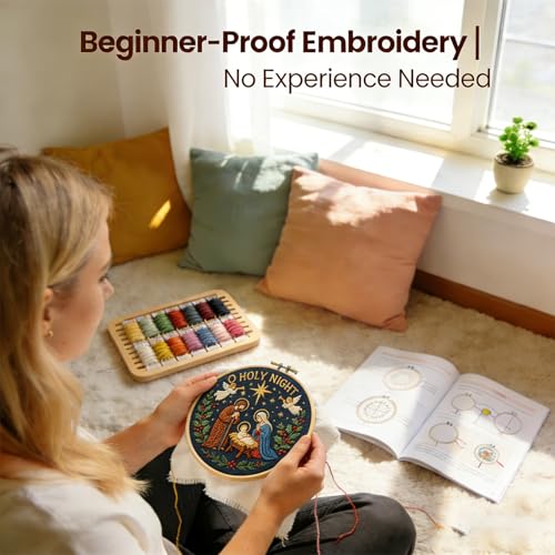 BoAn Nativity Embroidery Kit for Adults, DIY Cross Stitch Kit with Hoop - color: shengjing-2