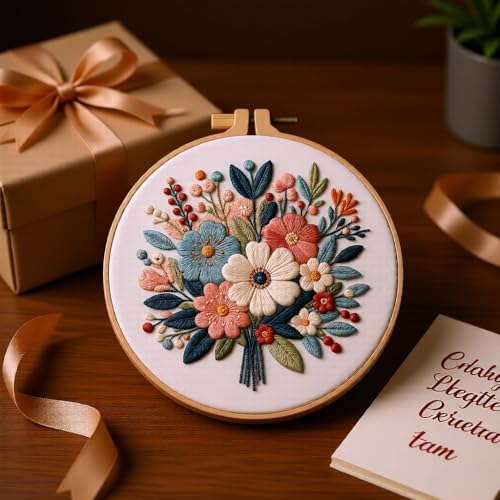 Embroidery Kit for Beginners & Adults Starter Kit, Cross Stitch Kits,DIY Hand Embroidery Needlepoint Set with Hoop, Pre-Printed Fabric, Threads and Instructions (Flower-4) - color: Flower-4