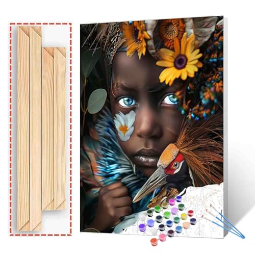 Aihonmin Paint by Numbers for Adults Beginner and Kids DIY Indian Tribe Animal African Little Girl and Peacock Canvas Paint by Numbers Acrylic Oil Painting Kit Home Wall Decor Artwork (Manual Frame)… - color: Art-06, size: 16''Wx20''H(DIY Frame)