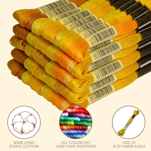Premium Rainbow Color Embroidery Floss - Cross Stitch Threads - Friendship Bracelets Floss - Crafts Floss - 14 Skeins Per Pack Embroidery Floss, Pale Yellow Gradient - color: Pale Yellow Gradient