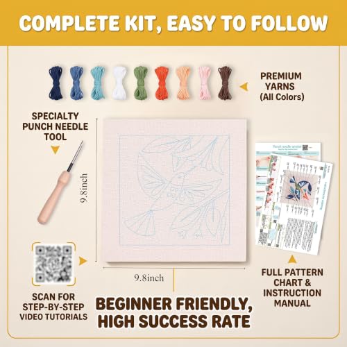 Embroidery Punch Needle kit Frame, Embroidery Starter Kits for Beginner,Punch Needle Fabric with Pattern,Threader, Yarns,Embroidery Hoops & Rug Punch(Greyish Blue) - color: Greyish blue