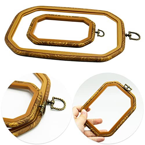 2 Sizes Imitated Wood Rectangle Round Embroidery Hoop Set Plastic Circle Cross Stitch Hoop Rings for DIY Craft Sewing,Including 16pcs Gold Eye Sewing Needles - style: 2 pcs square sizes