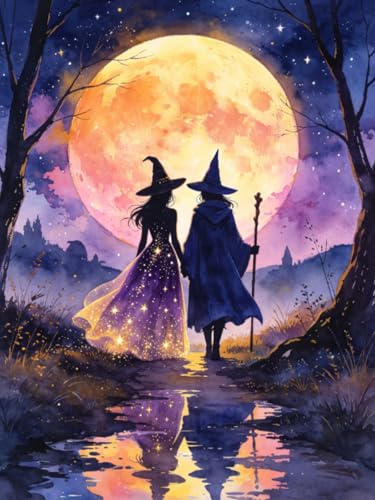 5D Halloween Diamond Painting Kits for Adults, Witch Diamond Art Kit - color: KM1133-1