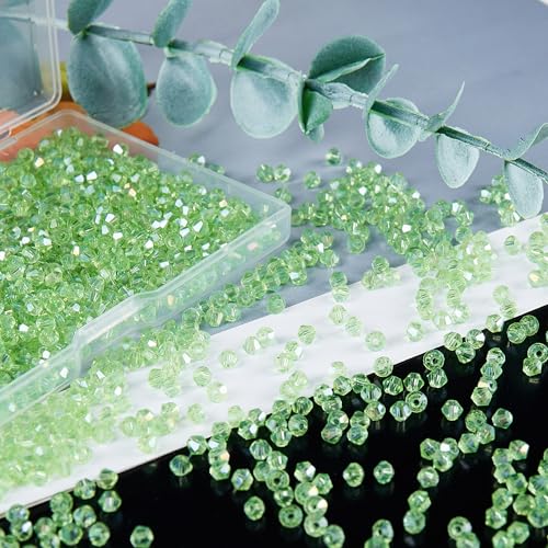 1200PCS 3mm Bicone Crystal Glass Beads for Jewelry Making, Sparkling Mini Beads for Suncatchers, DIY Bracelets & Craft Projects (Green) - color: Green, size: 3MM 1200Pcs