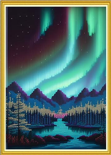 Redxing Stamped Cross Stitch Kits Embroidery kit for Beginners Adults Full Range of Embroidery Patterns Starter Kits DIY Printed Cross Stitch Kits Needlepoint Kits 11CT-Auroral Scenery 15.7x19.7 inch - color: Style 13