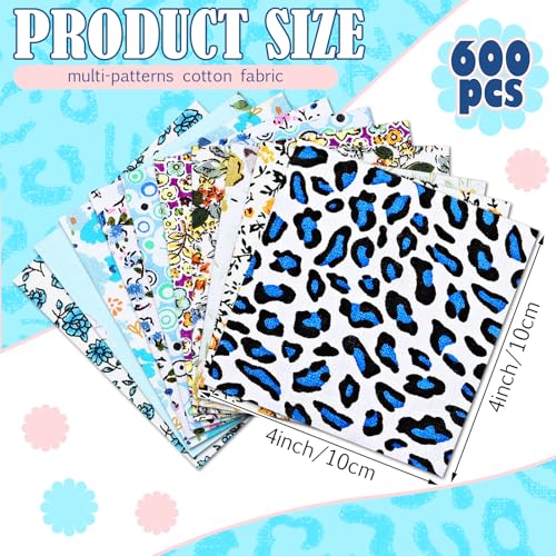 Kinlop 600 Pcs 4"x4" Cotton Fabric Squares Quilting Precut, Mixed Color - color: Mixed Style