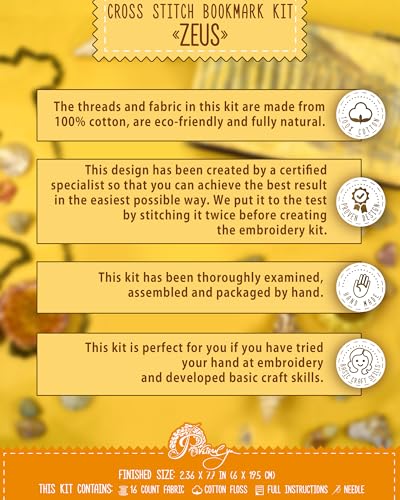 Povitrulya Cross Stitch Bookmark Kit Zeus – Counted DIY Embroidery Set for Adults & Beginners, Ancient Greek Mythology God of Thunder and Sky Needlework Gift - color: Zeus