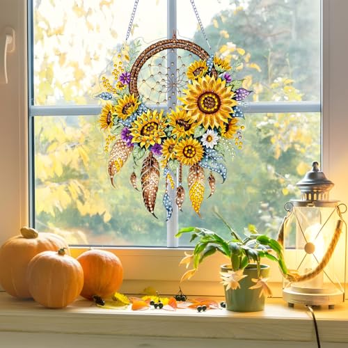ARPADAMO Sunflower Diamond Art Kits for Adults, Acrylic Hanging Suncatcher - color: DP05090