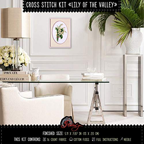 Povitrulya Counted Cross Stitch Kit for Adults 'Lily of The Valley' - Embroidery Set with May Lily Flower Bouquet - color: Lily of the Valley