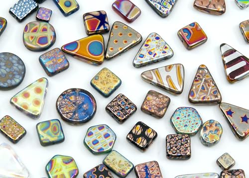 0.8 oz (25g) Mix of Unique Czech Bohemia Glass Pressed Beads with Various Patterns, Matte and Glossy, Hand Made BCV - color: LIMITED FAN Mix