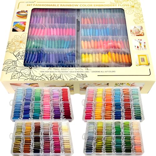 Embroidery Floss 447 Pre-Wound Threads on bobbins Fashionable Rainbow Color Friendship Bracelet String Cross Stitch Embroidery Thread, Craft Floss with Organizer Storage Box - color: 447 colors