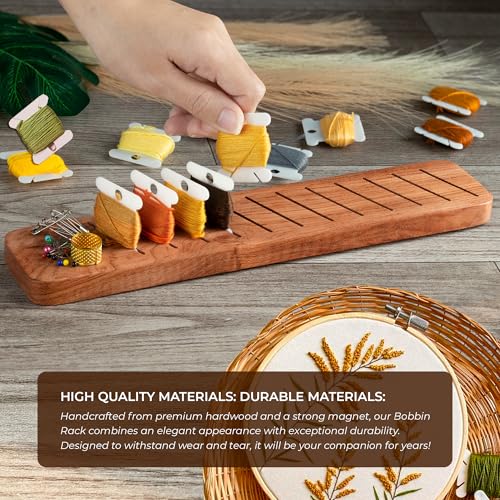 Savina Hardwood Bobbin Rack Organizer, 12-Slot Magnetic Spool Holder for Embroidery Floss, Sewing Thread Boards, Cross Stitch Storage (Wooden Thread Organizer ONLY)