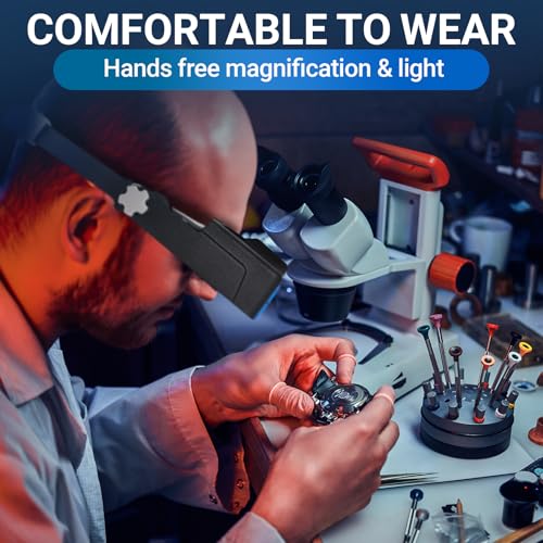Magnifying Glasses with Light for Close Work, 1.5X-3.5X Headband Magnifier - color: Grey and Black