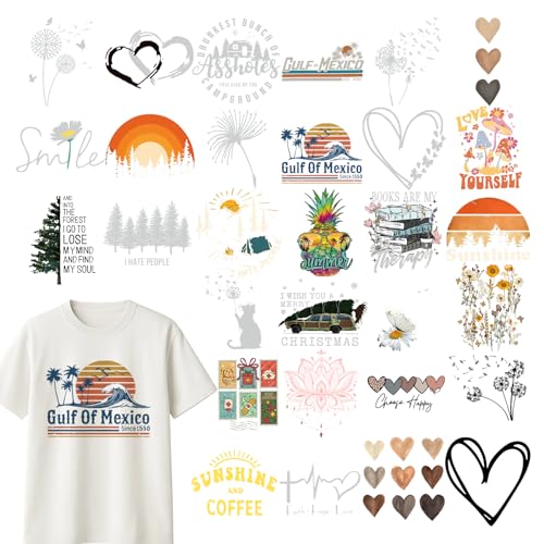 Dandelion Daisy Iron On Transfers 30 Pcs Hiking Mountain Patterns Heat Stickers for Clothing DIY Fabric Crafts(StyleE-30pcs) - style: StyleE-30pcs