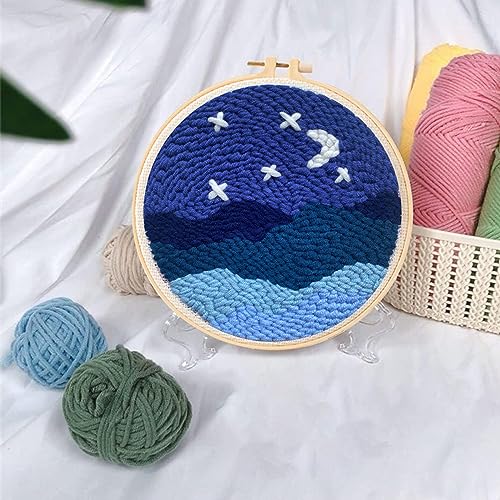 Allazone Punch Needle Embroidery Starter Kits, Pattern Punch Needle Kits Threader Fabric Embroidery, Punch Needle with Adjustable Embroidery Pen for Adults Kids Beginner (Moonlight & Lakeside) - color: Moonlight & Lakeside