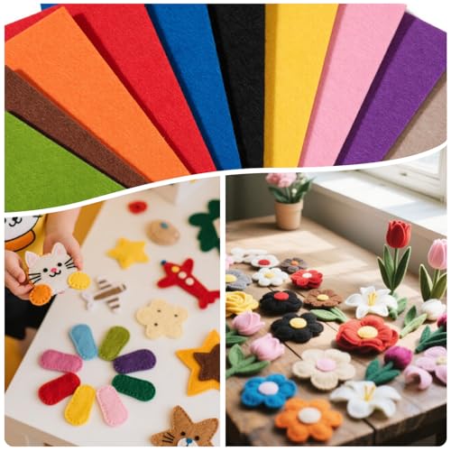 Large Stiff Felt Sheets, 1mm Felt Fabric Sheet for Crafts, 12 Rolls 8"x35"