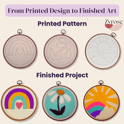 Zyrose Punch Needle Kit for Beginners & Adults, Printed Fabric, 8" Non-Slip Hoop, 3 Interchangeable Needles, Premium Merino Yarn – Complete Starter Set – Joyful Days - style: Joyful Days